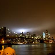 Tribute in light seen from Brooklyn Bridge Park, September 11, 2011.